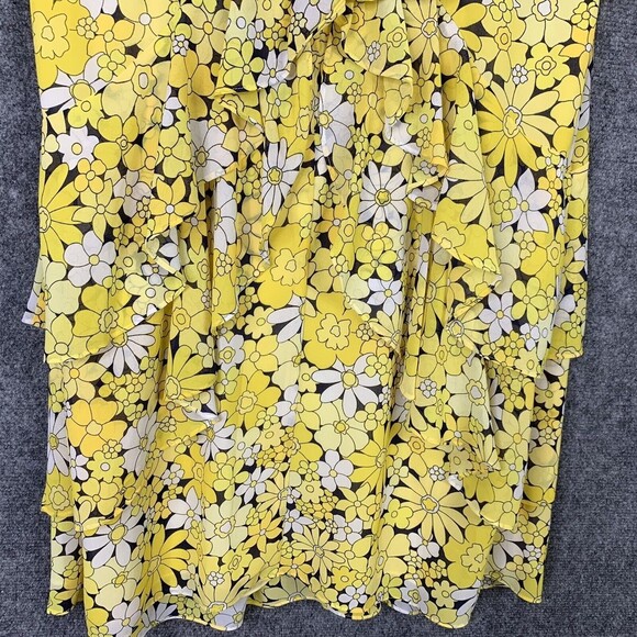 Michael Kors Strap Layered Ruffle Sundress Women M Yellow Floral Chiffon Lined - Picture 9 of 10